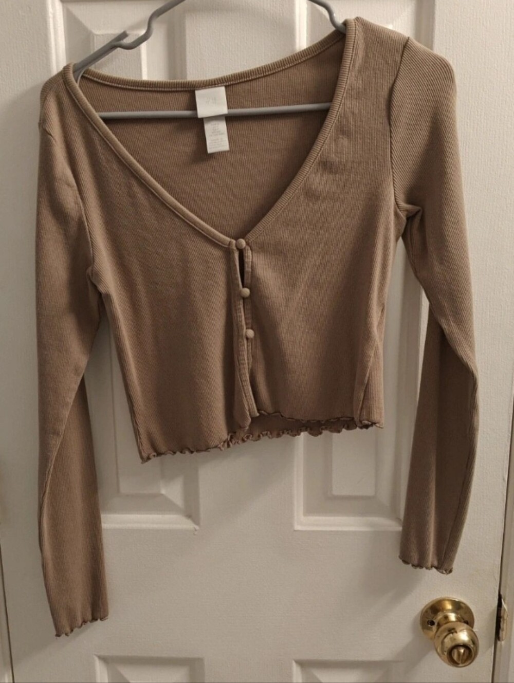 Brown Ribbed Cropped Cardigan